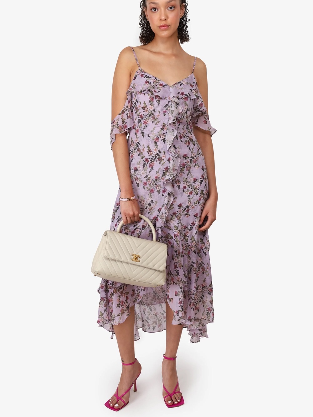 Intermix Floral Ruffle Midi Dress